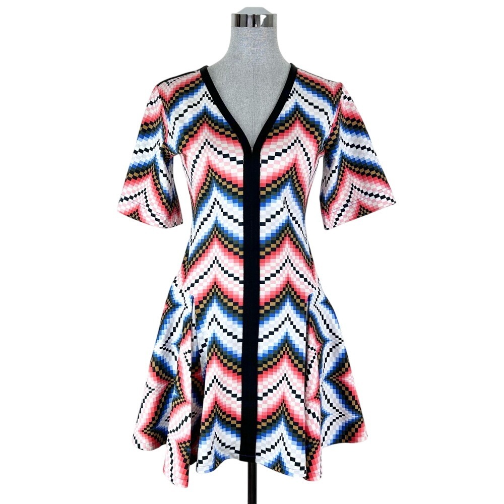 KENZO Chevron‎ Block Gradient Multi Print Party Mini Dress